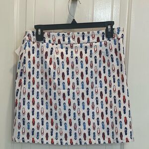 Trendy White Mini Skirt with Red and Blue Design
